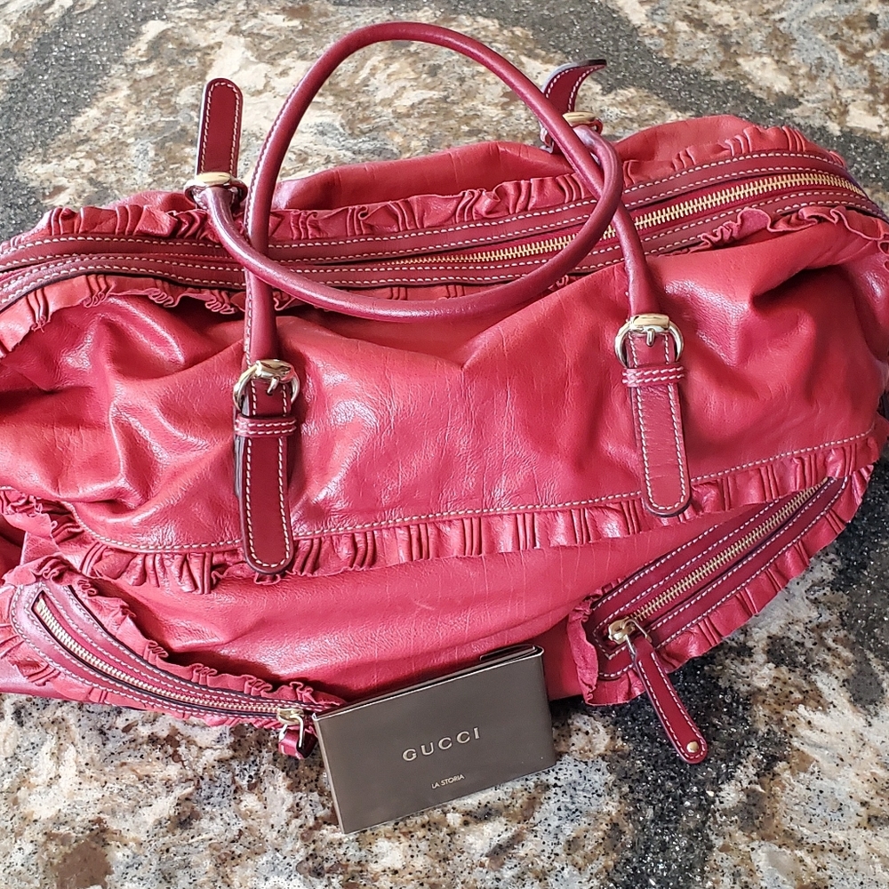 Gucci calfskin ruffle medium Sabrina Boston tote